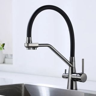 Смеситель для кухни с гибким изливом и подключением фильтра Maretti Eleganza EN31RGF14, оружейная сталь